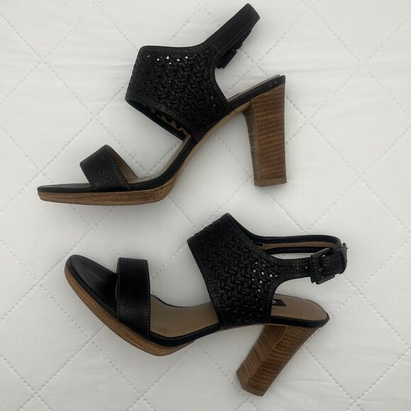 ECCO Dressy Leather Slingback Sandles with Wooden Heels - Authentic - Picture 6 of 12